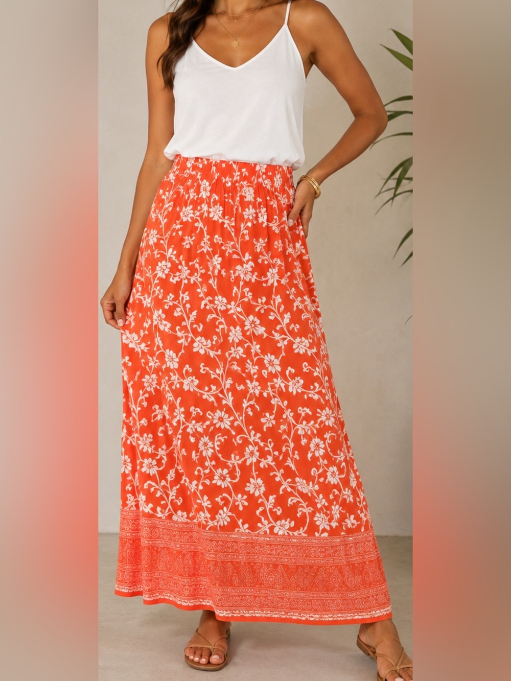 Vince Camuto Women’s XL Orange Blossom Floral Print Maxi Skirt NWT